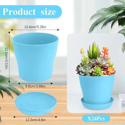 Vista 2 de OALCQ Macetas de 5 Pulgadas 24 Piezas, Macetas de Flores para Plantas de Interior, Macetas para Suculentas, Macetas Pequeñas con Drenaje, Macetas