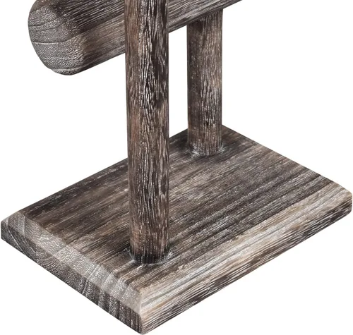 Vista 6 de Ikee Design Torre de exhibición de relojes de pulsera de madera de 2 niveles, soporte de almacenamiento para collar, montaje libre, 7.9 pulgadas