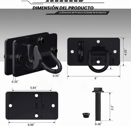 Vista 2 de Paquete de 2 ganchos para cubo de tractor con anillo de amarre, acero forjado de grado 70, gancho de agarre con placa de respaldo, funciona bien