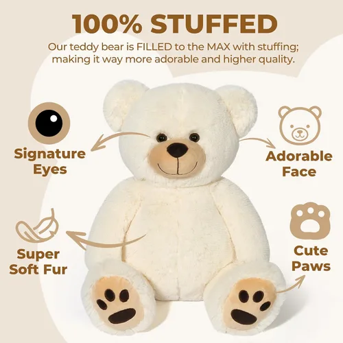 Vista 3 de LotFancy - Oso de peluche de 20.0 pulgadas, lindo oso de peluche con huellas, regalo para niños bebés pequeños en baby shower, cumpleaños Cute