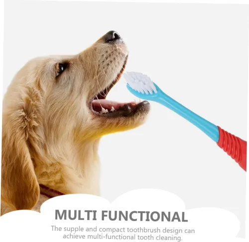 Vista 6 de Juego de pasta de dientes y cepillo de dientes para mascotas, cepillo de dientes de doble cabeza para limpieza profunda, limpiadores de dientes
