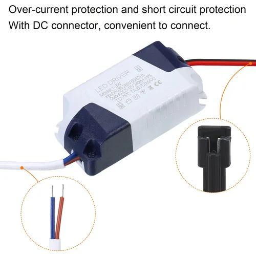 Vista 5 de PATIKIL 1-3W 240mA LED Driver, AC 85-265V Salida 5-12V DC Conector macho Conector Rectificador de corriente constante Transformador Fuente