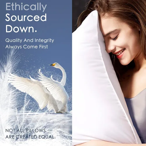 Vista 5 de Almohada de plumón 100% blanca canadiense, almohada de lujo para dormir de espalda, estómago y de lado, almohada de cama de 800 rellenos