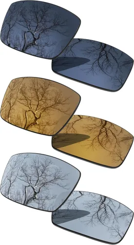 Vista 23 de 3 Pair Polarized Replacement Lenses for Oakley Gascan OO9014 Pack Cromo negro y plateado y oro de 24 quilates