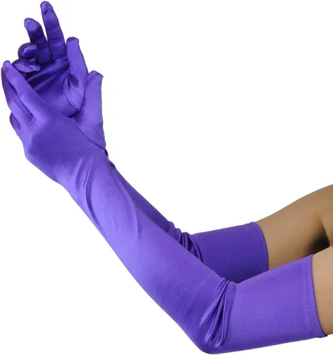Vista 14 de NYFASHION101 Guantes largos clásicos de satén de longitud ópera para mujer 16BL Negro