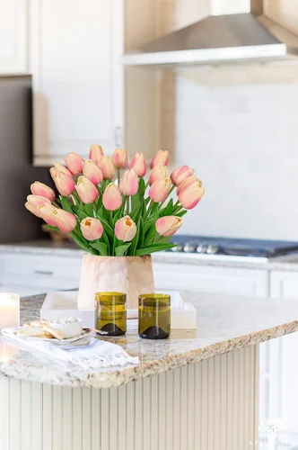 Vista 7 de 24 tulipanes rosas – Flores artificiales – Tulipanes artificiales de 13.5 pulgadas para el día de la madre, jarrón, centros de mesa, hogar, ramo