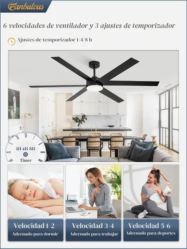 Vista 3 de Fanbulous Ventiladores de techo de 66 pulgadas con luces y control remoto, 6 aspas reversibles, regulable, 3000K-6000K ajustable, ventiladores