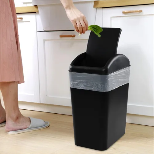 Vista 4 de Paquete de 3 botes de basura de 4.5 galones con tapa abatible, color negro Plastic Swing Lid Trash Can, Slim Narrow Body, Perfect For Bathroom