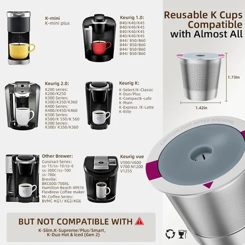 Vista 4 de 1 paquete de cápsulas de café K Cup reutilizables, filtros de café K Cup rellenables de acero inoxidable para cafeteras Keurig 1.0 y 2.0