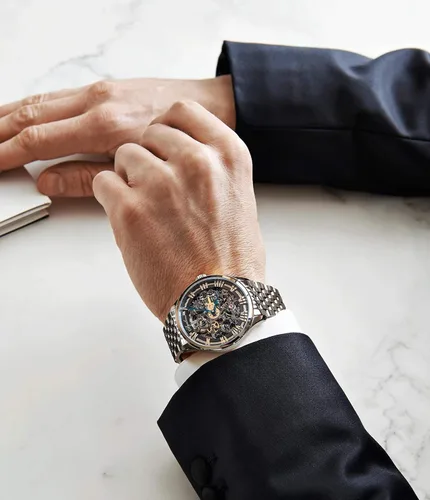 Vista 6 de AGELOCER Reloj de lujo mecánico de esqueleto de acero inoxidable para hombre