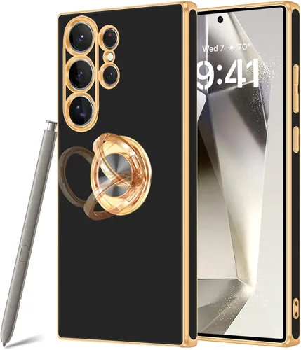 Vista 38 de Fingic Compatible con Samsung Galaxy S22 Funda con Soporte de Anillo, [Soporte de Anillo Giratorio 360° Magnético con Kickstand][Borde Dorado