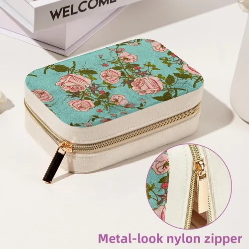 Vista 6 de Double Layer Portable Travel Mini Jewelry Case Display Storage Holder Boxes Vintage Pink Roses Romantic Blue