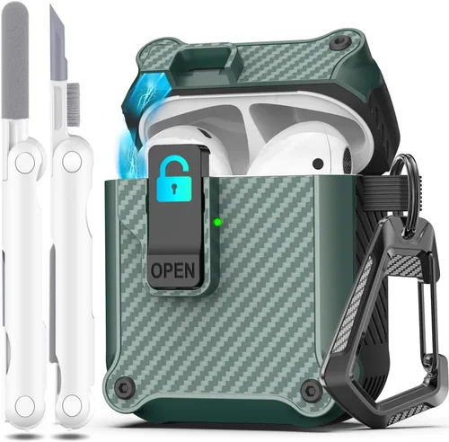 Vista 107 de R-fun Funda de carga compatible con AirPods de 2ª generación 2019, 1ª generación 2016, protección completa contra caídas, tapa desplegable
