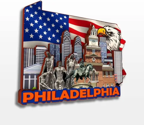 Vista 10 de Lancaster Pennsylvania USA America - Imán de madera para nevera, colección de madera, madera 3D, hecho a mano, recuerdos de la ciudad, imán