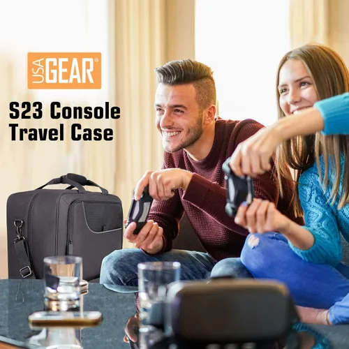 Vista 9 de USA GEAR PS5 Case - Console Case Compatible with Playstation 5 and PS5 Digital Edition with Customizable Interior for Playstation Controller, PS5