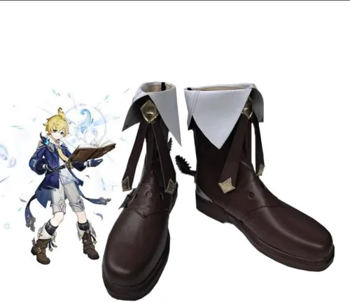 Vista 4 de COSGOGO Genshin Impact Mika - Zapatos de cosplay para Halloween, carnaval, fiesta, hombres y mujeres, anime cosplay, zapatos de juego de rol