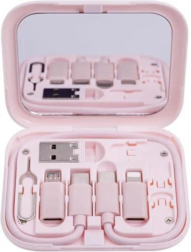 Vista 11 de Tarjeta de carga USB-C: kit de cable adaptador de carga múltiple USB con cable de 11.0 in, adaptadores USB C a A/Micro USB/luz, estuche de espejo