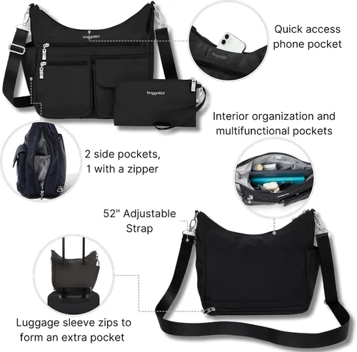 Vista 3 de Baggallini Modern Everywhere Crossbody Women 11x9x4.5 RFID Hobo Bag