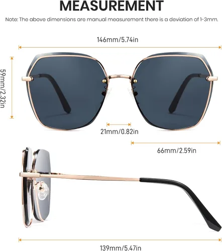 Vista 7 de Cyxus Gafas de sol rectangulares sin montura para mujer, sin marco, cuadradas, ultraligeras, protección UV400