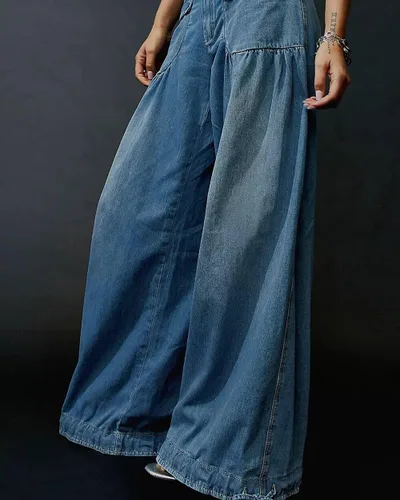 Vista 2 de Free People Dupes - Pantalones de mezclilla holgados de loto para mujer, con cremallera, cintura media, tobillos, con bolsillos