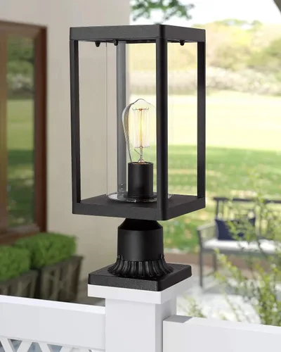 Vista 5 de Beionxii Luces de poste exterior, linterna de poste exterior grande moderna de 20 pulgadas con base de montaje en muelle, aluminio fundido negro