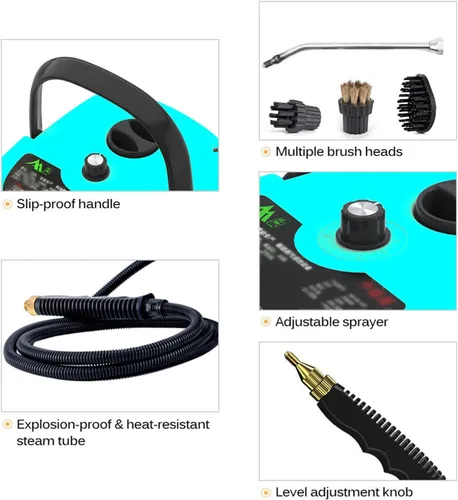 Vista 8 de Vapor presurizado a alta temperatura de 2500 W, limpiadores de vapor de mano para uso doméstico, máquina de limpieza de vapor portátil, Azul