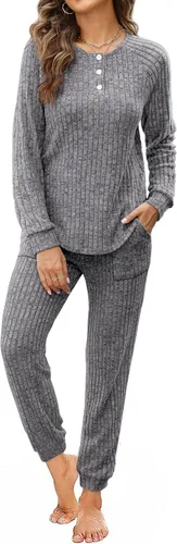 Vista 45 de Wiholl - Conjuntos de dos piezas para mujer: ropa cómoda con sudadera abotonada y pantalones deportivos con bolsillos