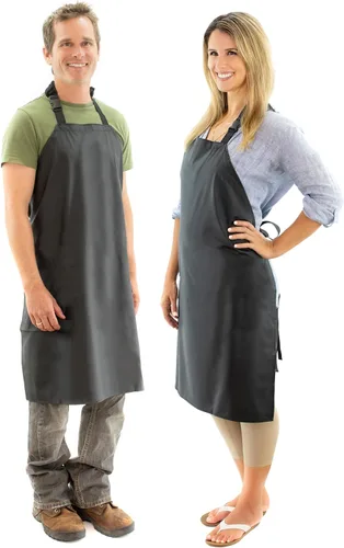 Vista 12 de Ravill Delantal impermeable para hombres y mujeres, delantales de trabajo multiusos de 35 pulgadas para lavavajillas, aseo de perros, limpieza Negro