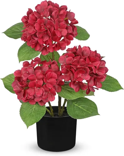 Vista 13 de Hollyone Flores artificiales de hortensias azules en maceta, flores grandes de seda de tres cabezas, arreglos florales falsos para interiores