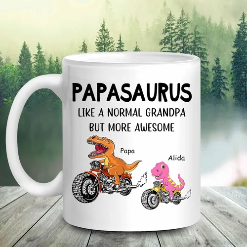 Vista 5 de WHIDOBE Taza Papasaurus personalizada (1 niño) Taza personalizada de 11 oz 15 onzas para abuelo, regalo personalizado para abuelo, hombres, él