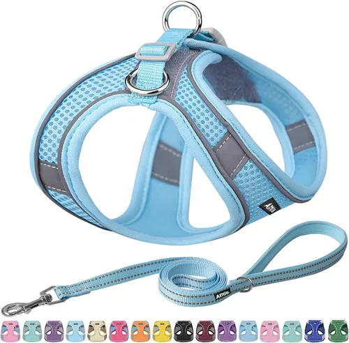Vista 15 de AIITLE Arnés para perro, arnés sin tirones con correa, chaleco reflectante ajustable para perro, arnés para gatos a prueba de escape, caminar al
