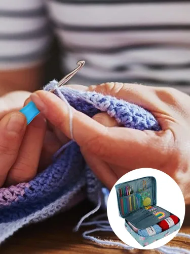 Vista 8 de Abizarch Kit de 59 piezas de ganchos de ganchillo para principiantes adultos, kit de inicio de tejer para adultos con mango ergonómico de agarre