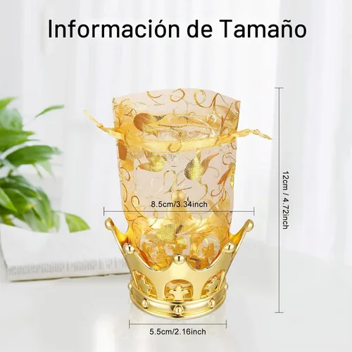 Vista 2 de Copa de corona dorada rellenable con bolsa para dulces, chocolate, pasteles, postres, decoración de almacenamiento para bodas, fiestas de cumpleaños