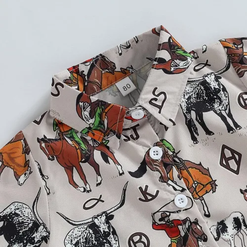 Vista 3 de Camisa de vestir de manga corta con estampado de vaca y botones para bebé niño