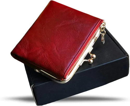 Vista 21 de AOXONEL Cartera para mujer, pequeña, Rfid, compacta, plegable, de piel, vintage, con cremallera y cierre de beso
