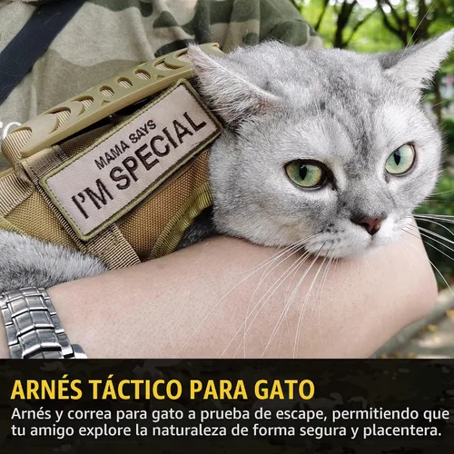 Vista 6 de Arnés táctico para gatos y correa para caminar a prueba de escape, ajustable militar K9 chaleco para mascotas, arnés de fácil control para gatos