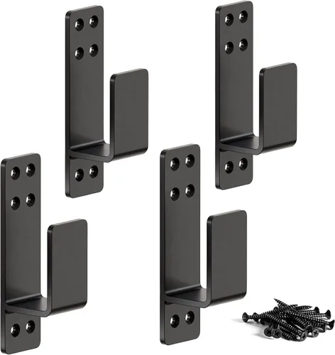 Vista 8 de Soportes de barricada de puerta de 2 x 4 resistentes, 2 piezas, soportes para barra de puerta, para seguridad en el hogar, color negro