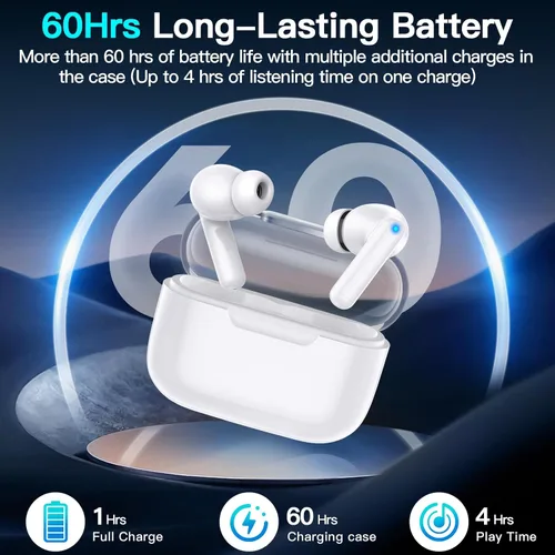 Vista 2 de kurdene P3 - Auriculares inalámbricos Bluetooth 5.3, estéreo de graves profundos con micrófono en el oído, auriculares de sonido envolvente premium