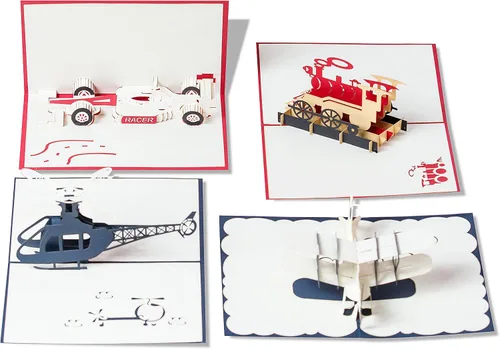 Vista 10 de Tarjetas de felicitación 3D Pop Up Happy Birthday Gift para niños. Juego de 4 paquetes surtidos (paquete de 4, surtido)
