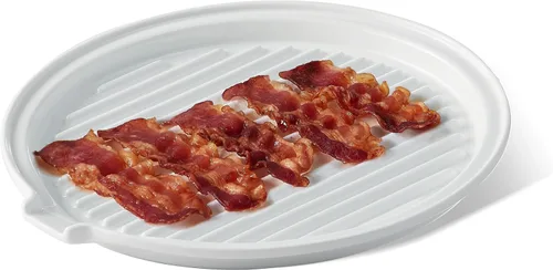 Vista 10 de ONEMORE Bandeja de tocino para microondas y tocino de cerámica, estante para cocinar al horno, máquina de tocino crujiente, plato redondo de tocino