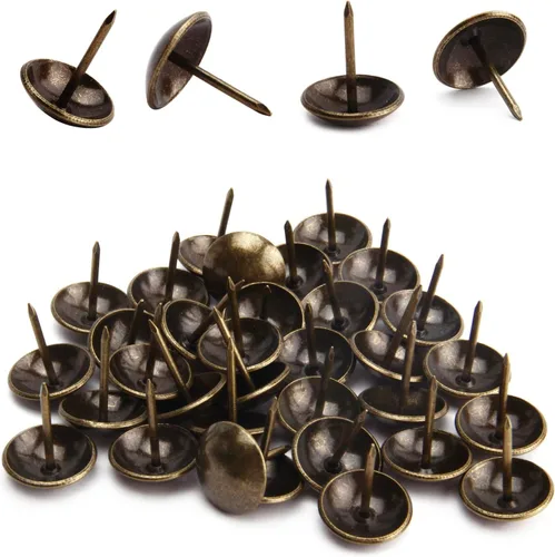 Vista 8 de 20 tachuelas redondas para tapicería de 0.748 in de diámetro de la cabeza, hierro galvanizado, estilo vintage, metal de 0.906 in/0.91 pulgadas