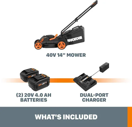 Vista 4 de Worx WG779 - Cortacésped inalámbrico de 40 V y 14 pulgadas + recortadora de cuerdas y soplador de hojas inalámbrico con batería y cargador