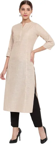 Vista 4 de Janasya Indian - Kurta recta de algodón rosa para mujer con bolsillo lateral, Rosado