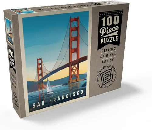 Vista 2 de MyPuzzle San Francisco: Under The Golden Gate, póster vintage, rompecabezas de 100 piezas prémium para adultos