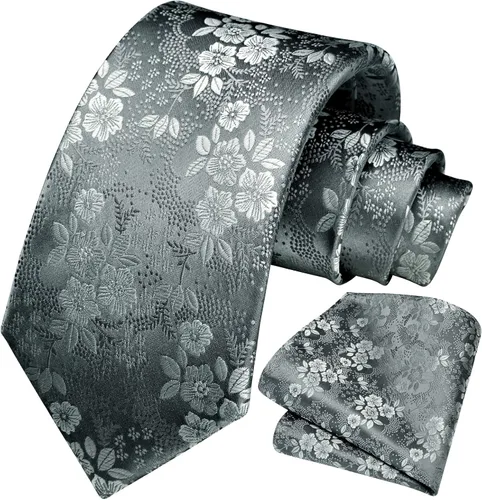 Vista 232 de Corbatas florales tejidas clásicas para hombre, corbata cuadrada de bolsillo, corbatas formales para hombres, boda con pañuelo