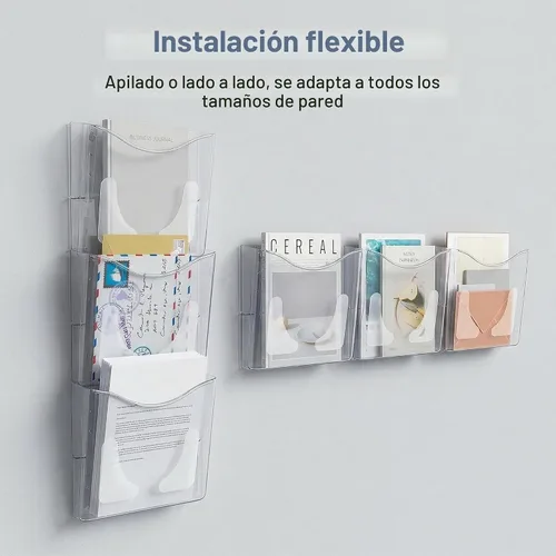 Vista 4 de PAG-Mass - Organizador de archivos de pared transparente de 6 bolsillos para oficina, soporte vertical para carpetas de documentos para el hogar