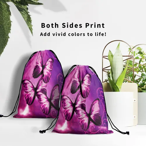 Vista 7 de Bolsa de agarre de gimnasia de piel de animal, bolsa de gimnasia con cordón ajustable, bolsa de cuerda para fauna silvestre, Mariposas Galaxy