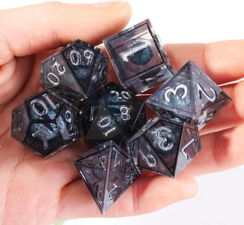 Vista 7 de Mini Planet Poliédrico MTG Sharp Edge Liquid Core Dungeons and Dragons RPG Resina Hecho a Mano 7Pcs DND Juego de dados