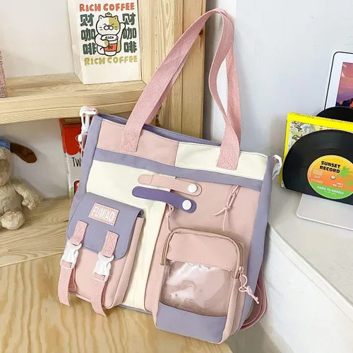 Vista 6 de Bolso bandolera estético con pines Kawaii y colgante para mujer, lindo bolso cruzado de hombro, bolso casual