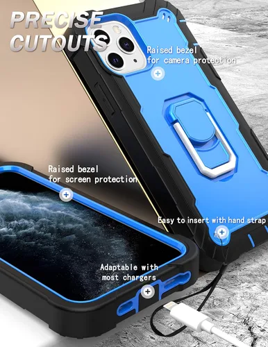 Vista 5 de Asuwish Funda de teléfono para iPhone 11 Pro 5.8 con soporte de anillo híbrido, resistente, a prueba de golpes, a prueba de caídas, cuerpo completo